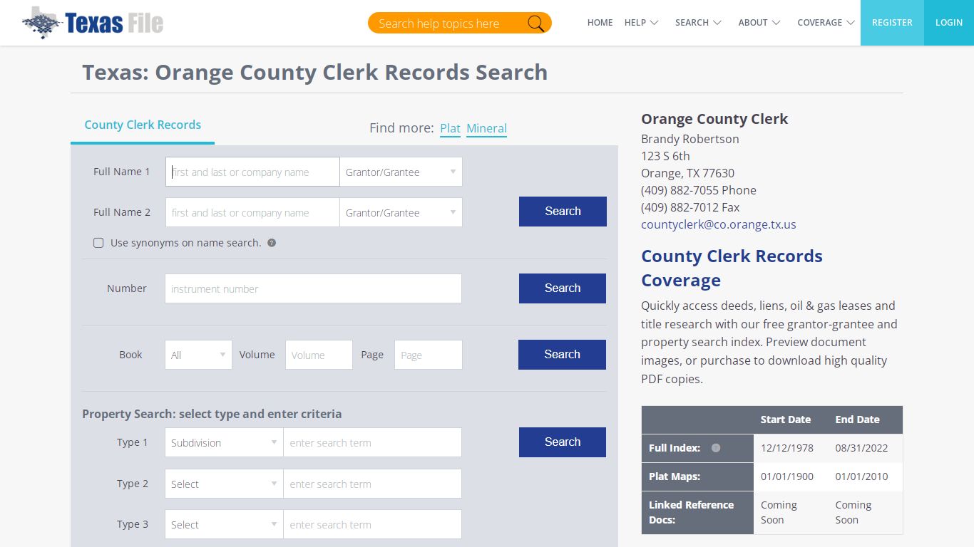 Orange County Clerk Records Search | TexasFile