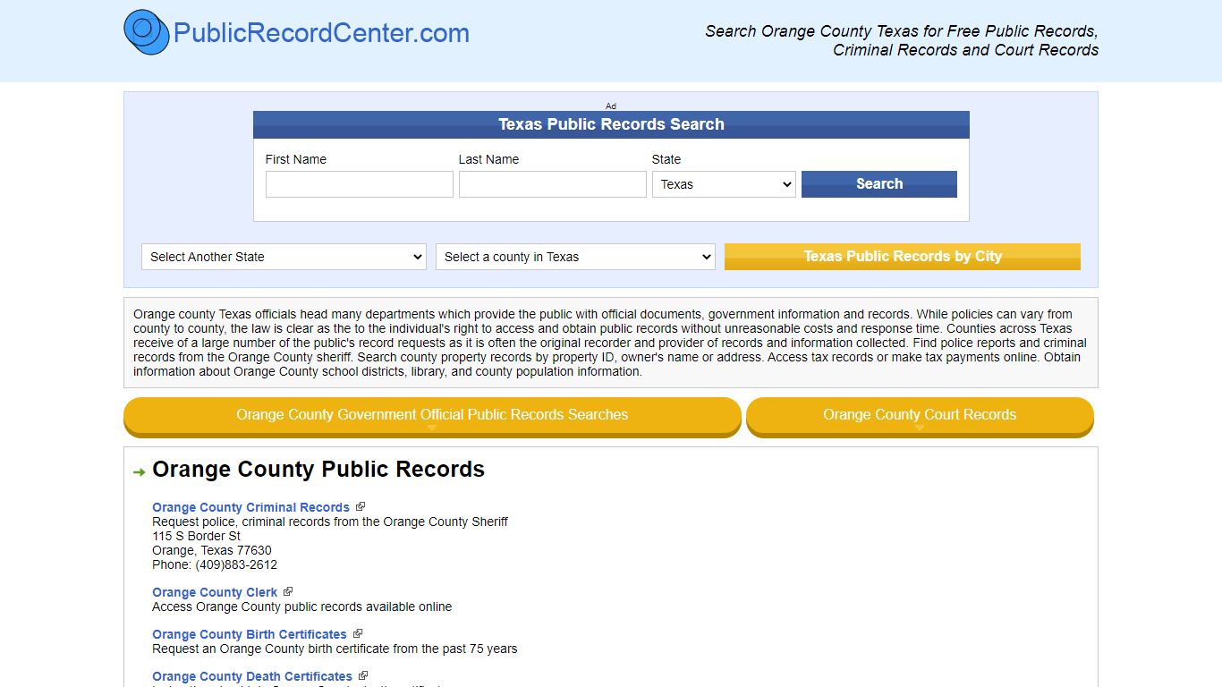 Orange County Texas Free Public Records - Court Records - Criminal Records